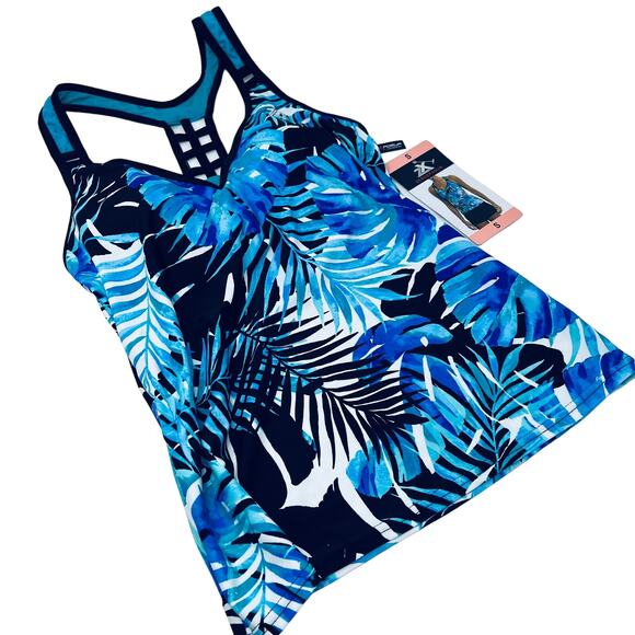 NEW! ZeroXposure UPF50 Tape Action Tankini Sun Smart Floral Palm Swim Top - S - Picture 1 of 5